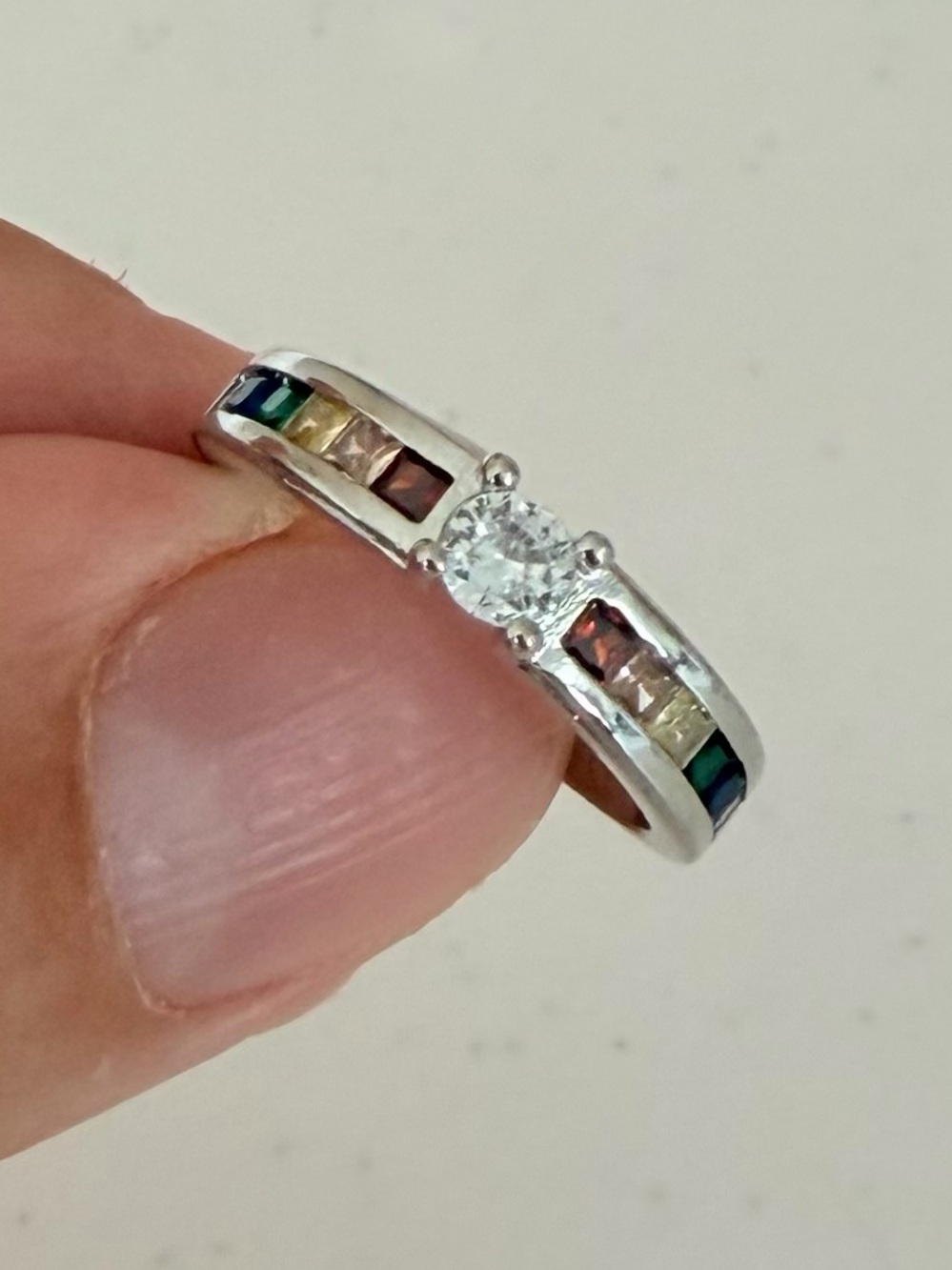 S925 Silver Rainbow Cubic Zircon Ring. - Picture 4 of 9